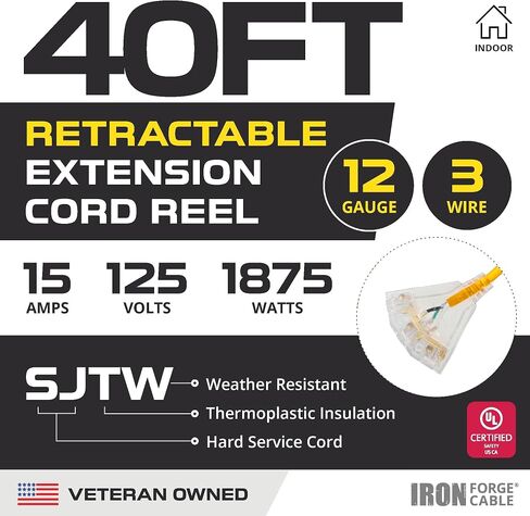 Iron Forge Extension Cord Storage Reel with Metal Stand, Black - Portable Cable Reel, Holds Up to 100 Ft of Electrical Cord, Hose, or Rope in Saudi Arabia