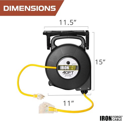 Iron Forge Extension Cord Storage Reel with Metal Stand, Black - Portable Cable Reel, Holds Up to 100 Ft of Electrical Cord, Hose, or Rope in Saudi Arabia