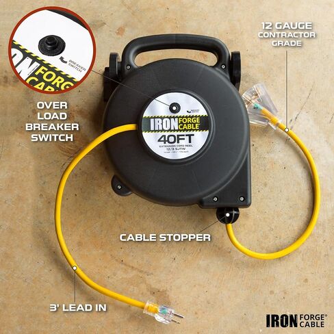 Iron Forge Extension Cord Storage Reel with Metal Stand, Black - Portable Cable Reel, Holds Up to 100 Ft of Electrical Cord, Hose, or Rope in Saudi Arabia