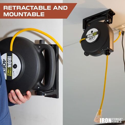 Iron Forge Extension Cord Storage Reel with Metal Stand, Black - Portable Cable Reel, Holds Up to 100 Ft of Electrical Cord, Hose, or Rope in Saudi Arabia
