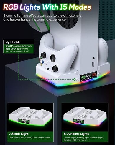 Cooling Stand & Charging Station for Xbox Series S with RGB Light Strip,Dual Charger of Controllers and Cooler Fan for XSS Console Accessories with 2*1400mAH Rechargeable Battery Pack,1*Headphone Hook in Saudi Arabia