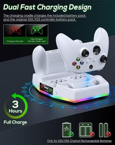 Cooling Stand & Charging Station for Xbox Series S with RGB Light Strip,Dual Charger of Controllers and Cooler Fan for XSS Console Accessories with 2*1400mAH Rechargeable Battery Pack,1*Headphone Hook in Saudi Arabia