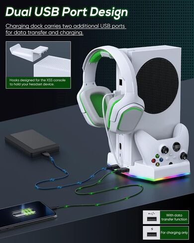 Cooling Stand & Charging Station for Xbox Series S with RGB Light Strip,Dual Charger of Controllers and Cooler Fan for XSS Console Accessories with 2*1400mAH Rechargeable Battery Pack,1*Headphone Hook in Saudi Arabia