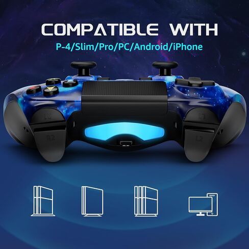 ISHAKO لوحدة تحكم PS4 اللاسلكية، وحدة تحكم Gamepad متوافقة مع Playstation 4/Slim/Pro/PC/Android/Mac مع اهتزاز مزدوج، تحكم في الحركة بستة محاور، مقبس صوت 3.5 ملم، لوحة لمس متعددة، زر مشاركة in Kuwait