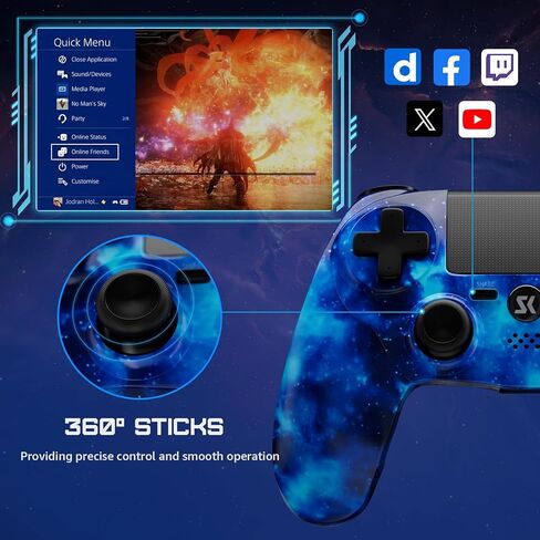 ISHAKO لوحدة تحكم PS4 اللاسلكية، وحدة تحكم Gamepad متوافقة مع Playstation 4/Slim/Pro/PC/Android/Mac مع اهتزاز مزدوج، تحكم في الحركة بستة محاور، مقبس صوت 3.5 ملم، لوحة لمس متعددة، زر مشاركة in Kuwait