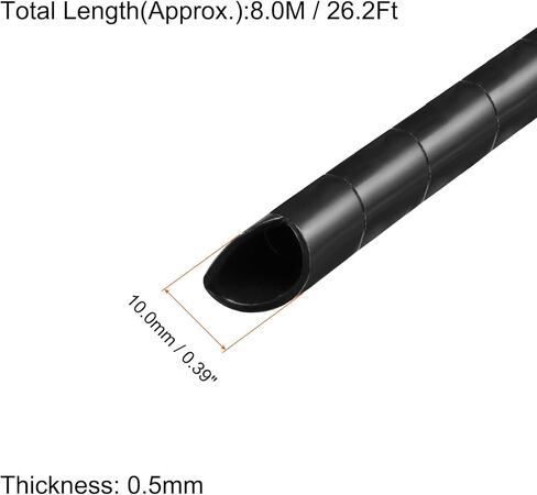 Rebower Spiral Tube Wrap Management Pipe Flexible Cord PE Polyethylene [for Office, Computer, TV ] - 14.0M/ 4.0mm/ Black in Kuwait