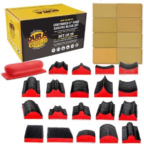 Dura-Gold 12-Piece Contoured Profile 4" Hand Sanding Block Set with 40 Sheet Hook & Loop Sandpaper Kit - Interchangeable Assorted Convex & Concave Shapes - Sand Wood Woodworking Furniture, Auto Paint in Saudi Arabia