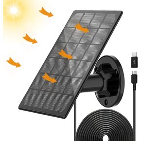 Solar Panel for Outdoor Camera, IP66 Waterproof Solar Charger, Continuous Solar Power Supply for Security Cameras, with 10ft Cable Micro USB Port & Type-C Adapter Solar Panel, 360° Adjustable Bracket