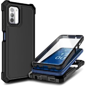 NZND Compatible with Nokia G310 5G Case with [Built-in Screen Protector], Full-Body Protective Shockproof Rugged Bumper Cover, Impact Resist Durable Phone Case (Black Marble)