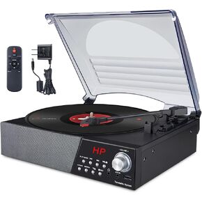 HONGUT Record Player, 3 Speed Turntable Vinyl Record Player with Bluetooth Speaker, MP3 Player Portable LP Vinyl Player with FM Stereo Radio, Vinyl to MP3 Recording Phonograph Player, Brown