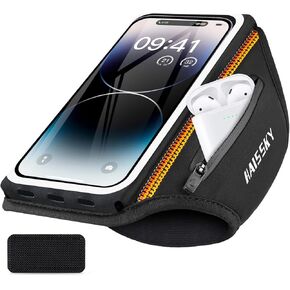Phone Armband for Running 3D Design Cell Phone Armband with Zipper Pocket for Earbuds Car Keys, Water Resistant Sport Arm Band for iPhone 14 13 12 11 Pro Galaxy S20 S30 Fit Up to 6.9'' with Phone Case