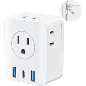 قطاع طاقة معتمد من الرحلات البحرية، موسع منفذ توصيل قابل للطي مع 4 منافذ و4 منافذ USB (2 USB C)، واقي غير تصاعدي لأساسيات السفر على متن السفن السياحية