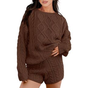 ANRABESS Women‘s 2 Piece Outfits Long Sleeve Cable Knit Chunky Oversized Pullover Sweaters Fall Lounge Loungewear Sets in Saudi Arabia