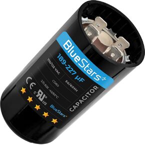 BlueStars Ultra Durable 189-227 uf/MFD 125 VAC Volts Round Start Capacitor 50/60 Hz AC Electric - Lot -1 - Exact Replacement of OEM Single Phase Motor Capacitors