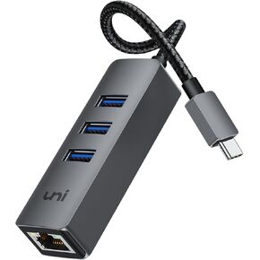 uni USB C Ethernet Adapter, USB C HUB Ethernet 1Gbps with USB 3.0 [Driver Free] for Hard Drive Keyboard Mouse, Compatible with MacBook Pro/Air, iPad Pro/Air, iMac, Chromebook, Galaxy, XPS etc