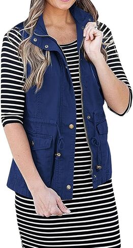 SENSERISE Womens Lightweight Sleeveless Military Anorak Drawstring Jacket Vest in Kuwait