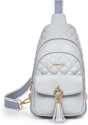 Missnine Sling Bag for Women Quilted PU Leather Fanny Pack Crossbody Bags Trendy Chest Bag Hiking Cycling Travel with Tassel in Kuwait