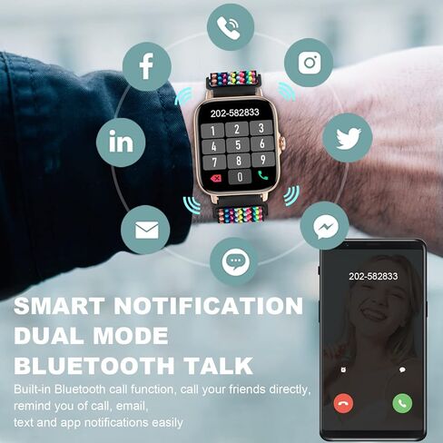 Smart Watch 1.7'' Full Touch Screen Call Answer/Dial Fitness Tracker Smartwatch for Android iOS IP67 Waterproof Fitness Watch Heart Rate Monitor Blood Oxygen Activity Trackers for Men Women1 in Kuwait