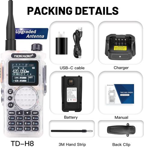 TIDRADIO TD-H8 Ham Radio 10Watt Handheld Dual Band Two-Way Radio with APP Bluetooth Wireless Programming Module with 2500mAh Battery Rechargeable 1.77inch Large Color Screen(2nd Generation) in Saudi Arabia
