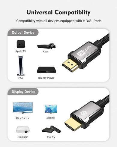 Silkland 8K HDMI ARC/eARC Cable 2.1 for Soundbar 6.6ft, 8K@60Hz 4K@120Hz in Kuwait