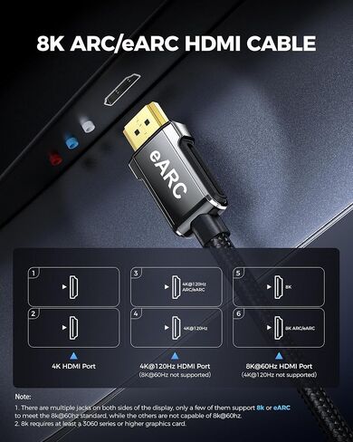 Silkland 8K HDMI ARC/eARC Cable 2.1 for Soundbar 6.6ft, 8K@60Hz 4K@120Hz in Kuwait