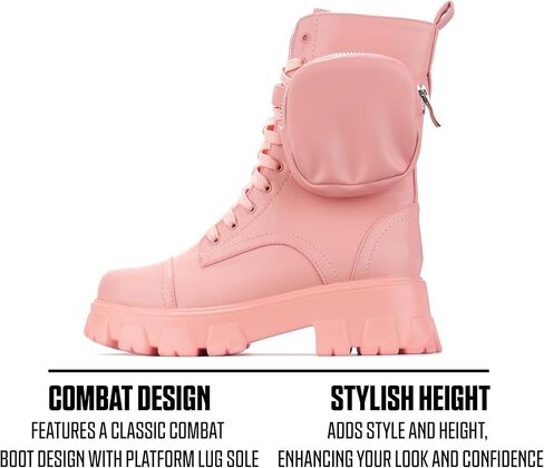 Cape Robbin Women's Platform Combat Boots - Lace Up Chunky Ankle Booties with Built-in Zippered Pouch - Side Zipper Lug Sole Boots with Buckle Strap Round Toe (Monalisa) in Saudi Arabia