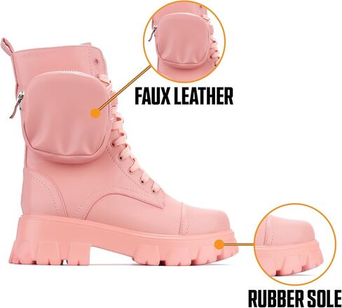 Cape Robbin Women's Platform Combat Boots - Lace Up Chunky Ankle Booties with Built-in Zippered Pouch - Side Zipper Lug Sole Boots with Buckle Strap Round Toe (Monalisa) in Saudi Arabia