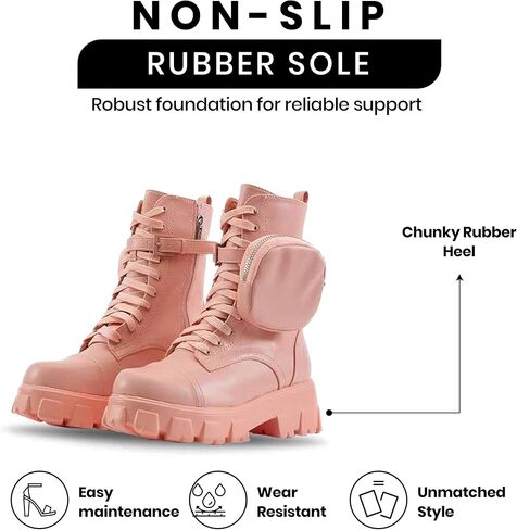 Cape Robbin Women's Platform Combat Boots - Lace Up Chunky Ankle Booties with Built-in Zippered Pouch - Side Zipper Lug Sole Boots with Buckle Strap Round Toe (Monalisa) in Saudi Arabia