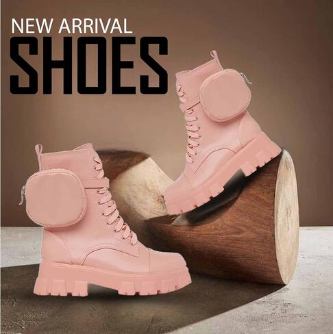 Cape Robbin Women's Platform Combat Boots - Lace Up Chunky Ankle Booties with Built-in Zippered Pouch - Side Zipper Lug Sole Boots with Buckle Strap Round Toe (Monalisa) in Saudi Arabia