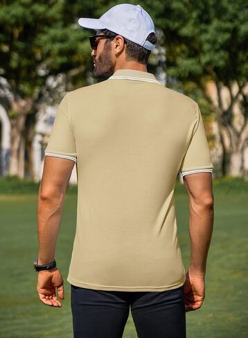 JMIERR Mens Knit Polo Shirts Quarter Zip Shirts Casual Stripe Classic Lightweight Short Sleeve Golf T Shirt in Kuwait