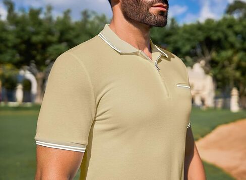 JMIERR Mens Knit Polo Shirts Quarter Zip Shirts Casual Stripe Classic Lightweight Short Sleeve Golf T Shirt in Kuwait