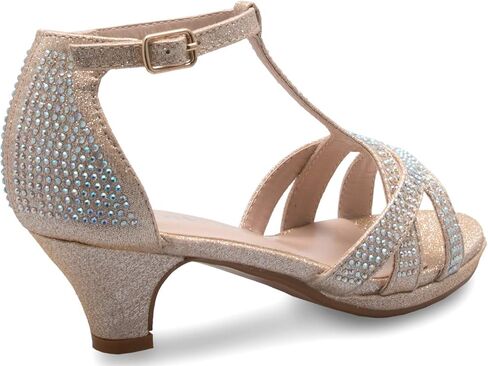 Olivia K Girl's Glitter Leatherette Open Toe Strappy Ankle T Strap Kitten Heel Sandal (Toddler/Little Girl) in Kuwait
