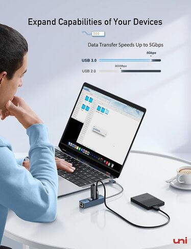 يوني محول ايثرنت USB C، موزع ايثرنت USB C بسرعة 1 جيجابايت في الثانية مع USB 3.0 [بدون برنامج تشغيل، الومنيوم] لماك بوك برو وكروم بوك واكس بي اس وايباد واي ماك وجالكسي وايفون 15 برو/ ماكس وكيبورد in Kuwait