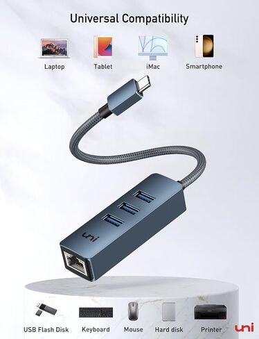 يوني محول ايثرنت USB C، موزع ايثرنت USB C بسرعة 1 جيجابايت في الثانية مع USB 3.0 [بدون برنامج تشغيل، الومنيوم] لماك بوك برو وكروم بوك واكس بي اس وايباد واي ماك وجالكسي وايفون 15 برو/ ماكس وكيبورد in Kuwait
