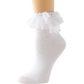 AMHRLINGTO Lace Ruffle Frilly Socks for Women - Lace Ankle Socks with Bow