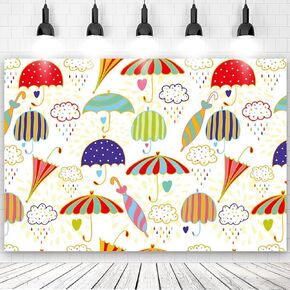 7x5ft Colorful Umbrella Clouds Backdrop Raindrop Cloudy Decoration Prop Photo Studio Photo Zone Photography Background