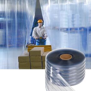 Plastic Vinyl Strip Door Curtain – 148 Feet Clear Ribbed PVC Curtain Bulk Roll, Commercial Industrial for Doorways of Pet Home, Warehouse (148 Ft * 7 in * 0.08 in Ribbed)