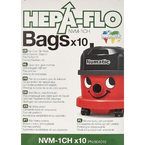 Numatic NVM-1CH HepaFlo' Disposable Filter Bags Pack - for the "Henry" HVR200A, the "Hetty" HET200A, the "James" JVP180, and the "Henry Micro" HVR200M Vacuum Cleaners - (10-Bags Per Pack)