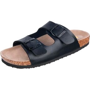 Women's Cork Footbed Sandals - Cow Suede Slide Sandals for Women Toe Loop with Adjustable Strap Buckle Open Toe Beach Sandals