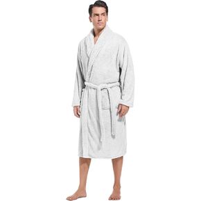 Inner Wish Mens Plush Fleece Robe, Cozy Warm Bathrobe Fuzzy Male Spa Long Robe With Pockets (DARK GREY)