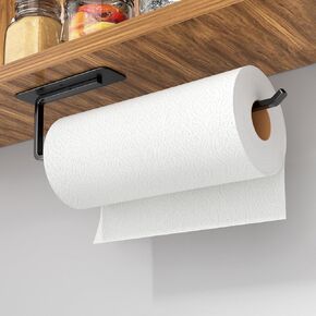 Paper Towel Holder - Black Paper Towel Holder Wall Mount, Self-Adhesive or Drilling Under Cabinet, Towel Rack for Kitchen Organization and Storage, Suitable for Kitchen, Bathroom, Cabinet, Household