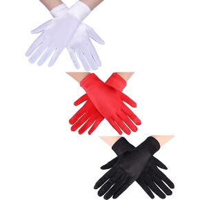JOVITEC 3 Pairs Women Short Satin Gloves Wrist Length Gloves Gown Gloves Opera Gloves for Party