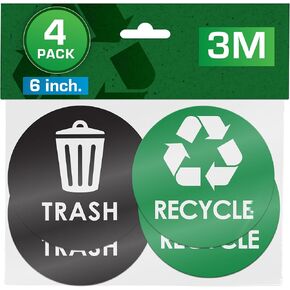 Recycle Sticker Trash Can Decal - 6" Large Recycling Vinyl - 4 Pack