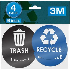 Recycle Sticker Trash Can Decal - 6" Large Recycling Vinyl - 4 Pack (Black & Blue)