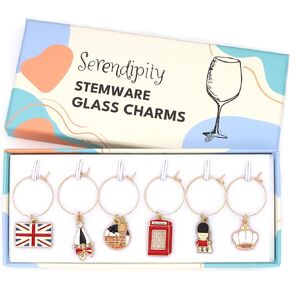 Italian Wine Glass Charms, Gift for Italians, Italian Themed Gifts, Set Include 6 charms: Italy Flag, Gelato, Vespa, Soccer Ball, Italian Horn