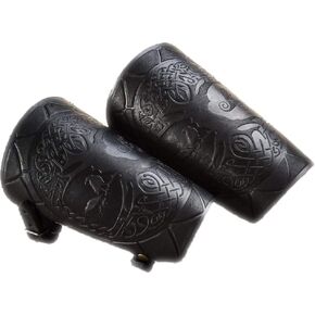 Full Grain Leather Vegvisir Stave Cuff Bracers -Halloween costumes- LARP Gauntlet Leather Wristbands - LARP Accessories Viking Bracers Viking Runic Compass Cosplay Armor Bracelet - Length 6" 160kuh