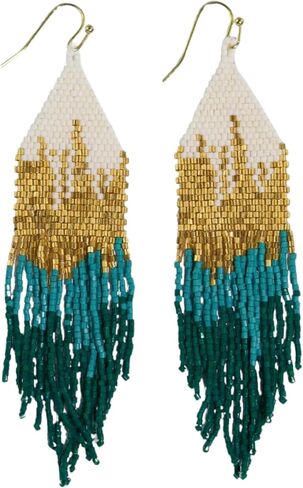 INK+ALLOY Claire Luxe Ombre Mixed Metallic 4.25-Inch Beaded Fringe Boho Earrings Handmade Jewelry for the Modern Bohemian in Kuwait