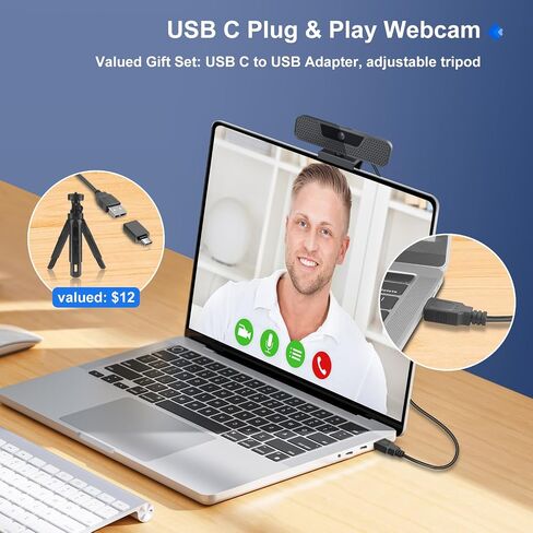 كاميرا ويب HD 1080P، كاميرا ويب للكمبيوتر بمنفذ USB مع ميكروفون، كاميرا لابتوب سطح المكتب فل اتش دي، كاميرا ويب فيديو 110 درجة، كاميرا ويب بث احترافي للتسجيل والمكالمات والمؤتمرات والالعاب in Kuwait