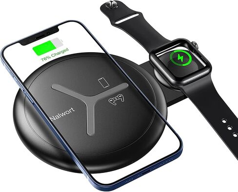 Nalwort 2 in 1 Wireless Charger Compatible with iPhone Apple Watch and AirPods Qi Fast Charger Wireless Charging Station for iPhone 14/13/12/11, iWatch 6/SE/5/4/3/2/1 and More(No Adapter) in Saudi Arabia