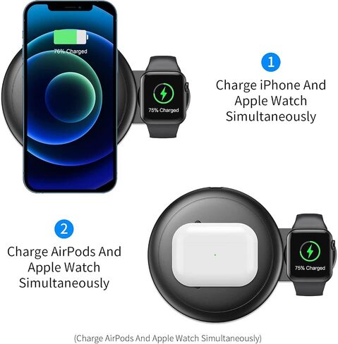 Nalwort 2 in 1 Wireless Charger Compatible with iPhone Apple Watch and AirPods Qi Fast Charger Wireless Charging Station for iPhone 14/13/12/11, iWatch 6/SE/5/4/3/2/1 and More(No Adapter) in Saudi Arabia